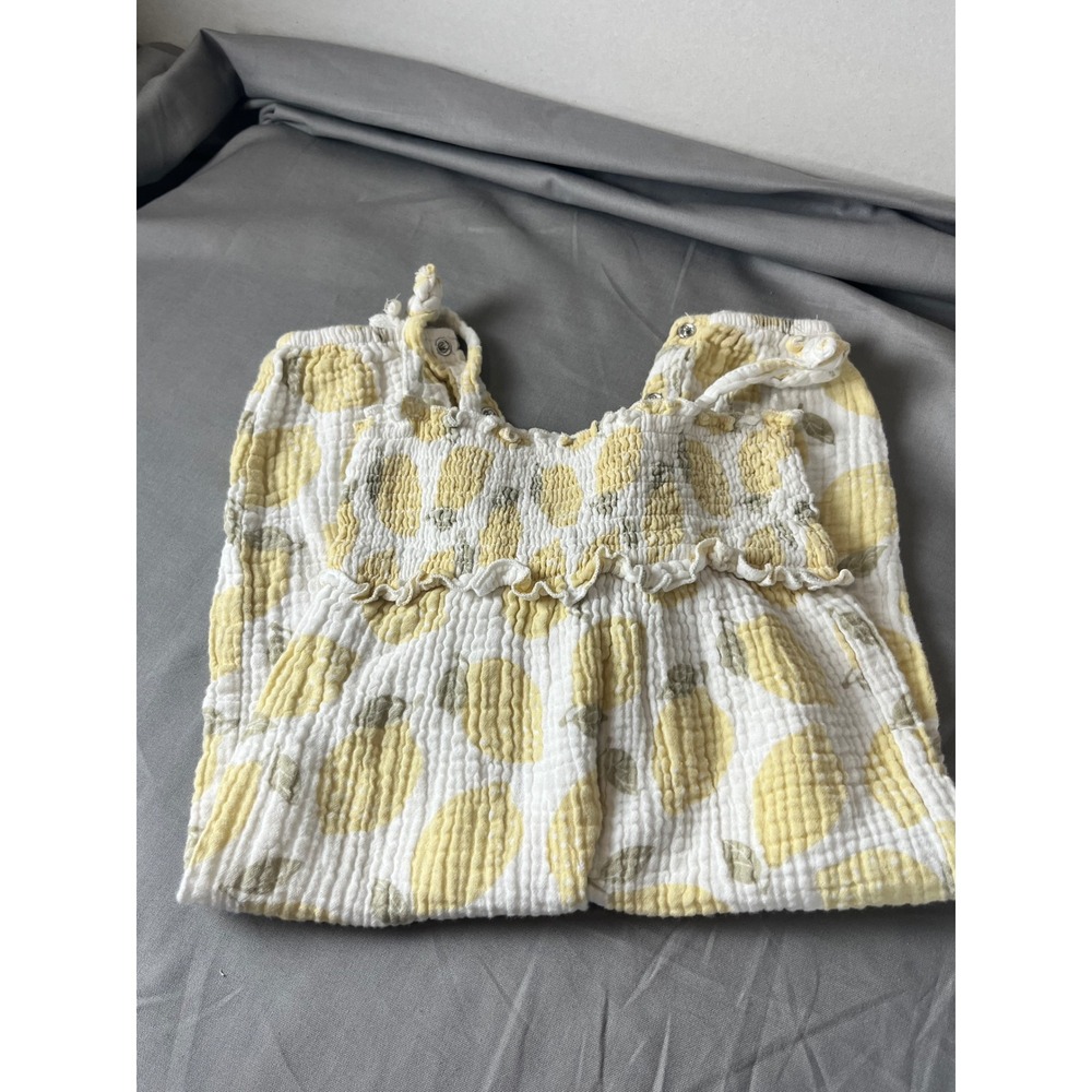 Emily and Oliver Baby Girl Lemon Print Cotton Gauze Smocked Romper 12M Yellow